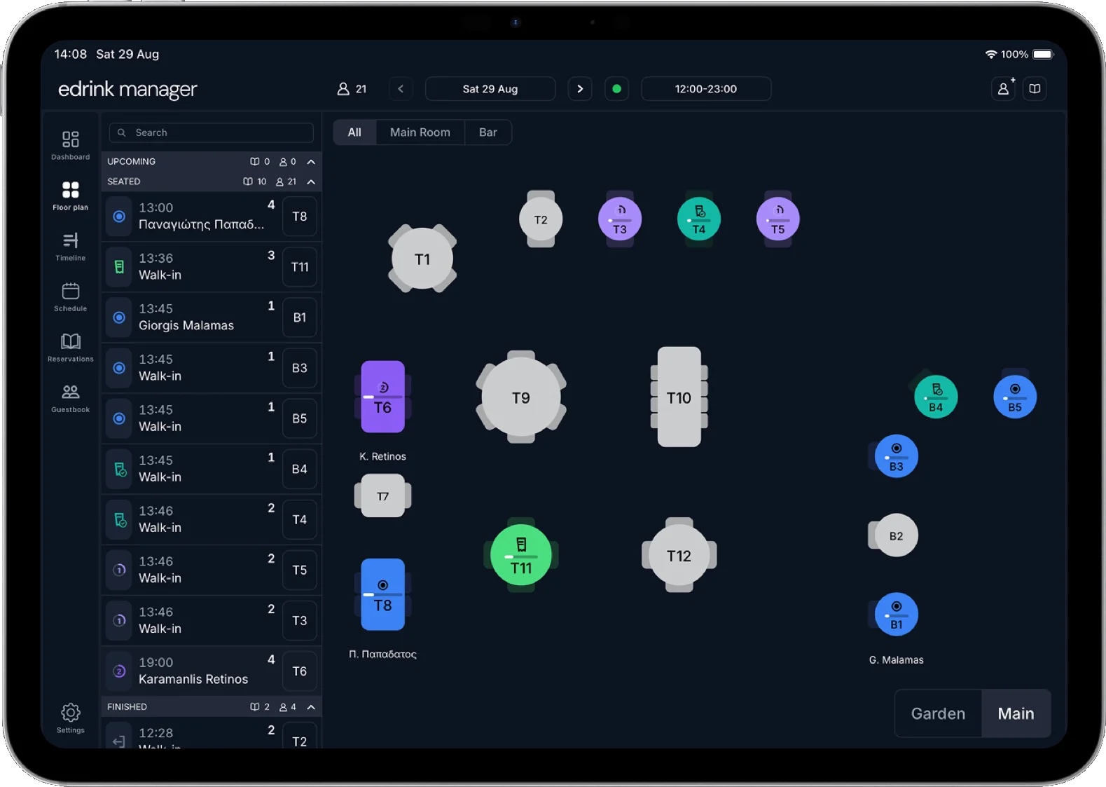 The edrink manager floor plan on an iPad